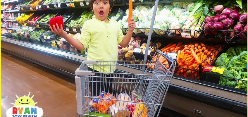 Ryan Pretend Play Kids Size Shopping Cart! Learn Healthy Food Choices!