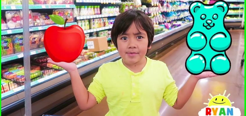 Ryan with Kids Size Shopping Cart Learn Healthy Food Choices!!!
