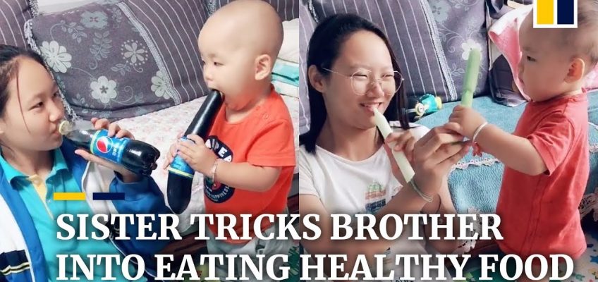 Sister tricks younger brother into eating healthy food in China