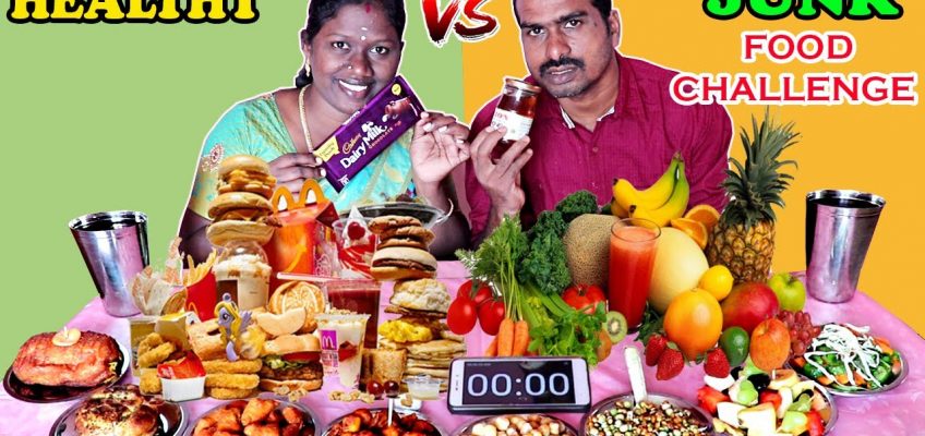JUNK FOOD vs HEALTHY FOOD EATING COMPETITION IN TAMIL FOODIES DIVYA vs RAJKUMAR || EATING CHALLENGE