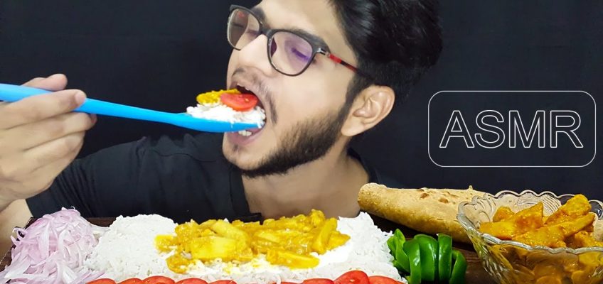 ASMR Eating Taro Root Curry, Rice, Roti | Healthy Eating | Pakistani / Indian Food | BIG BITES