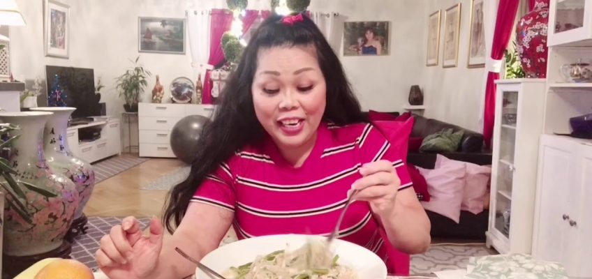 Healthy eating rice noodles with lobsters stick and vegetables Korean noodles mixed#Crystal Olsson